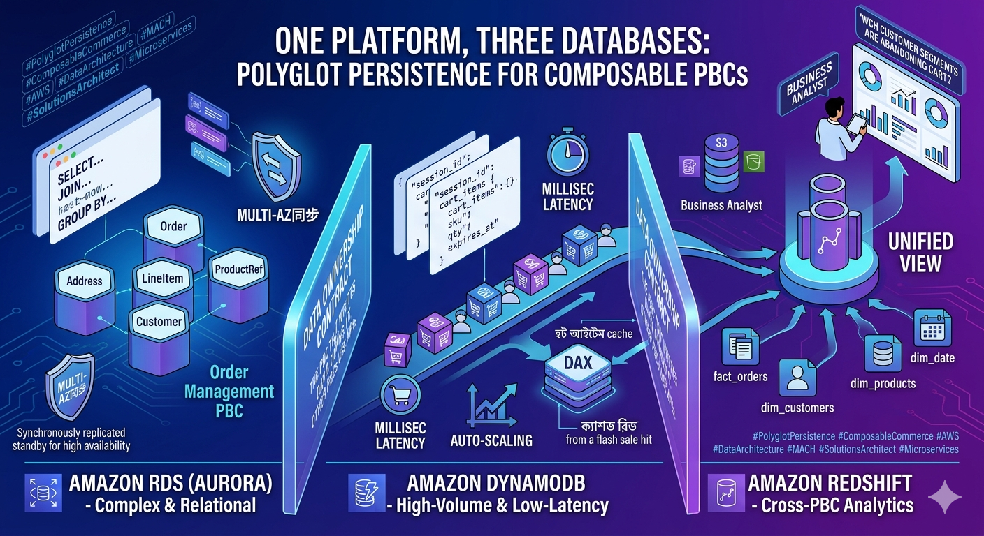 Preview One Platform, Three Databases: RDS, DynamoDB and Redshift in Composable Commerce